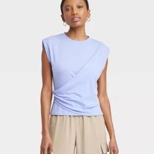 Women Slim Fit Drape Wrap T-Shirt A New Day Purple Solid Size XS NWT